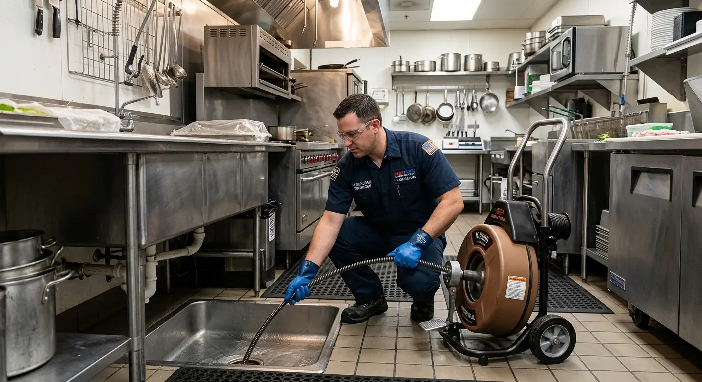 Commercial drain cleaning service in a restaurant kitchen in Milledgeville